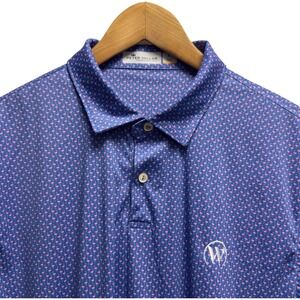 Peter Millar Featherweight Men's Size L Blue/Pink Flamingos UPF Performance Polo